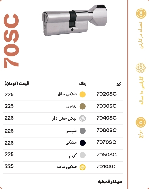 سیلندر قاب لبه تیک مدل 70SC